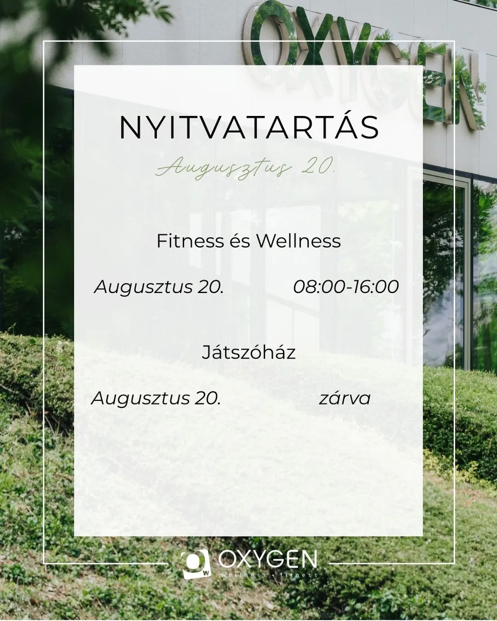 Augusztus 20-án is várunk feltöltődni az Oxygen Wellness Naphegyen!
